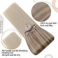 Easyouth Micro Hair Extensions Human Hair Blonde Micro Link Hair Extensions Human Hair Balayage Ash Blonde Mix Medium Blonde To