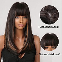 Allbell Long Black Wigs for Women Shouler-Length Black Mixed Blonde with Bangs Natural Synthetic Wig Hair Repalcement Wig for Daily Party Use