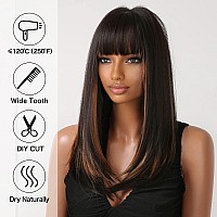 Allbell Long Black Wigs for Women Shouler-Length Black Mixed Blonde with Bangs Natural Synthetic Wig Hair Repalcement Wig for Daily Party Use