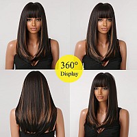 Allbell Long Black Wigs for Women Shouler-Length Black Mixed Blonde with Bangs Natural Synthetic Wig Hair Repalcement Wig for Daily Party Use