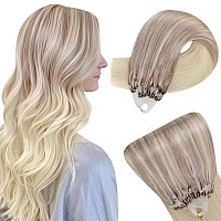 Easyouth Long Micro Link Hair Extensions Human Hair Micro Beads Hair Extensions Blonde Balayage Platinum Blonde Mixed Light Blon