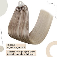 Easyouth Long Micro Link Hair Extensions Human Hair Micro Beads Hair Extensions Blonde Balayage Platinum Blonde Mixed Light Blon