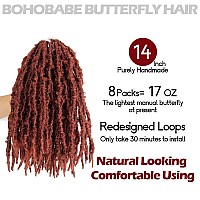 8 Packs Butterfly Locs Crochet Hair 14 Inch Light Weight Butterfly Faux Locs Crochet Hair Short Ginger Red Distressed Butterfly