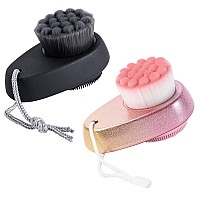 Beomeen Facial Cleansing Brush 2 in 1 for Face Exfoliation, 2 Pack Soft Bamboo Charcoal Microfiber Bristle Dual Face Silicone Scrubber Brush for Pore Deep Cleansing Skincare with Lid, Black+Gradient