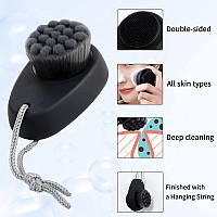 Beomeen Facial Cleansing Brush 2 in 1 for Face Exfoliation, 2 Pack Soft Bamboo Charcoal Microfiber Bristle Dual Face Silicone Scrubber Brush for Pore Deep Cleansing Skincare with Lid, Black+Gradient