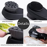 Beomeen Facial Cleansing Brush 2 in 1 for Face Exfoliation, 2 Pack Soft Bamboo Charcoal Microfiber Bristle Dual Face Silicone Scrubber Brush for Pore Deep Cleansing Skincare with Lid, Black+Gradient