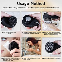 Beomeen Facial Cleansing Brush 2 in 1 for Face Exfoliation, 2 Pack Soft Bamboo Charcoal Microfiber Bristle Dual Face Silicone Scrubber Brush for Pore Deep Cleansing Skincare with Lid, Black+Gradient