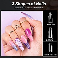 3 Styles False Nail Tips Kit340Pcs Acrylic Nails Clear Coffin French Stiletto Nail Tips Xl Long Half Cover Artificial False Nai