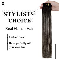 Easyouth Clip in Hair Extensions Real Human Hair Ombre 18 Inch Off Black to Silver Grey Balayage Hair Extensions Clip in Full Head Set Black Women Long Straight 70g/5pcs