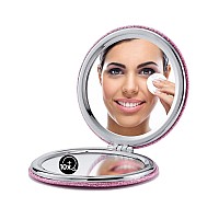 Omiro 1X10X300R Magnifying Compact Mirror With Pu Leather Ultraportable For Purses And Travel Round Pink