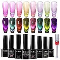 Mizhse 9D Cat Eye Gel Nail Polish 8 Colors Upgraded Neon Collection Magnetic Gel Polish Set With Magnet Stick Chameleon Spring