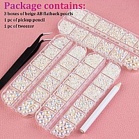 Belleboost Flat Back Pearls Kits 3 Boxes Of Flatback Beige Ab Half Round Pearls With Pickup Pencil And Tweezer For Home Diy And