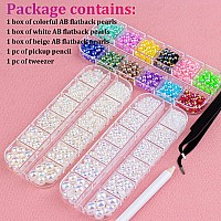 3800 Pcs 3 Boxes Flat Back Pearls Kits Flatback Colorful Abwhite Abbeige Ab Half Round Pearls With Pickup Pencil And Tweezer F