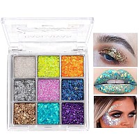 Yeweian Glitter Eyeshadow Palette Shimmer Purple Pink Blue Colorful Eyeshadow Palette Lip Face Eye Glitter Makeup Lasting Wat