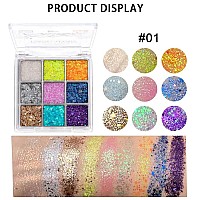 Yeweian Glitter Eyeshadow Palette Shimmer Purple Pink Blue Colorful Eyeshadow Palette Lip Face Eye Glitter Makeup Lasting Wat