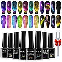 MIZHSE 9D Cat Eye Gel Nail Polish, 8 Colors Upgraded Magnetic Gel Polish Kit with Magnet Stick, Galaxy Chameleon Effect Silky Cat Eye Nail Gel Soak Off Nail Art Salon Manicure Home Ladies Gift