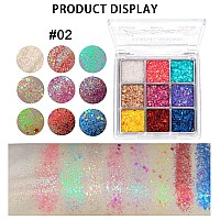 Yeweian Glitter Eyeshadow Palette Shimmer Purple Pink Blue Colorful Eyeshadow Palette Lip Face Eye Glitter Makeup Lasting Wat