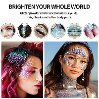 Yeweian Glitter Eyeshadow Palette Shimmer Purple Pink Blue Colorful Eyeshadow Palette Lip Face Eye Glitter Makeup Lasting Wat