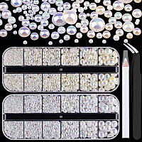 2700 Pcs Flat Back Pearls Kits 1 Box Of Flatback White Ab1 Box Of Beige Ab Half Round Pearls With Pickup Pencil And Tweezer For