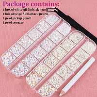 2700 Pcs Flat Back Pearls Kits 1 Box Of Flatback White Ab1 Box Of Beige Ab Half Round Pearls With Pickup Pencil And Tweezer For