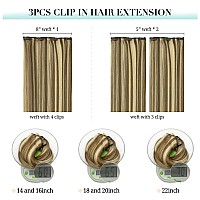 Doores Human Hair Extensions Clip In 60G 3Pcs 16 Inch Balayage Medium Brown Highlighted Golden Blonde Clip In Hair Extensions S