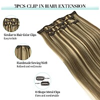 Doores Human Hair Extensions Clip In 60G 3Pcs 16 Inch Balayage Medium Brown Highlighted Golden Blonde Clip In Hair Extensions S