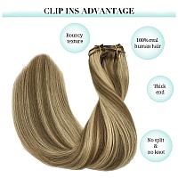 Doores Human Hair Extensions Clip In 60G 3Pcs 16 Inch Balayage Medium Brown Highlighted Golden Blonde Clip In Hair Extensions S