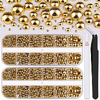 Belleboost Flat Back Pearls Kits 2 Boxes Of Flatback Gold Half Round Pearls With Pickup Pencil And Tweezer For Home Diy And Prof