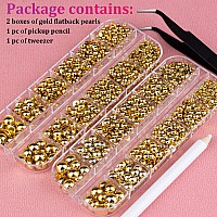 Belleboost Flat Back Pearls Kits 2 Boxes Of Flatback Gold Half Round Pearls With Pickup Pencil And Tweezer For Home Diy And Prof