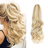 Leterly Ponytail Extension Clip In Claw 18 Curly Wavy Pony Tails Clipon Long Hairpiece Jaw For Women Ash Blonde Mix Light Blea