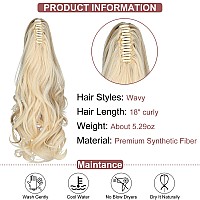 Leterly Ponytail Extension Clip In Claw 18 Curly Wavy Pony Tails Clipon Long Hairpiece Jaw For Women Ash Blonde Mix Light Blea