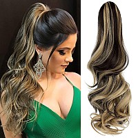 Leterly Ponytail Extension Clip In Claw 18 Curly Wavy Pony Tails Clipon Long Hairpiece Jaw For Women Ash Blonde Mix Brown