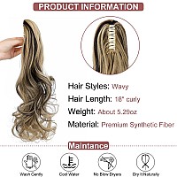 Leterly Ponytail Extension Clip In Claw 18 Curly Wavy Pony Tails Clipon Long Hairpiece Jaw For Women Ash Blonde Mix Brown