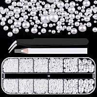 Belleboost Flat Back Pearls Kits 1 Box Of Flatback White Half Round Pearls With Pickup Pencil And Tweezer For Home Diy And Profe