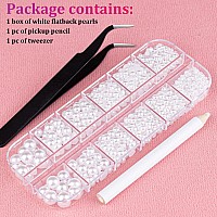 Belleboost Flat Back Pearls Kits 1 Box Of Flatback White Half Round Pearls With Pickup Pencil And Tweezer For Home Diy And Profe