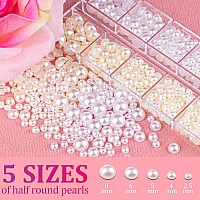 Belleboost Flat Back Pearls Kits 1 Box Of Flatback Whitebeige Half Round Pearls With Pickup Pencil And Tweezer For Home Diy And