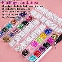 Belleboost 4 Boxes Flat Back Rhinestonepearls Kits Flatback Round Mixed Color Gemscolorfulwhite Half Round Pearls With Pickup