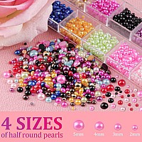 Belleboost 4 Boxes Flat Back Rhinestonepearls Kits Flatback Round Mixed Color Gemscolorfulwhite Half Round Pearls With Pickup