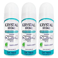 Krystal Stone Deodorant Roll On Natural Mineral Salts With Aloe Vera 3Pack Clear Clean Beauty Formula Fragance Free G