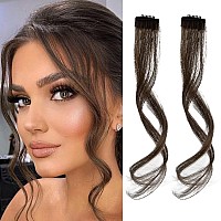 REECHO Long Side Air Bangs, Wavy Curly Clip in Curtain Bangs Front Side Bangs Face-Framing Highlights for Women Daily Use 2 PCS Set Long Temples