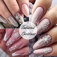 5D White Snowflake Embossed Nail Art Sticker Christmas New Year Snowflake Nail Art Supplies Snowflakes Charms French Design X