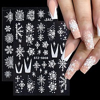 5D White Snowflake Embossed Nail Art Sticker Christmas New Year Snowflake Nail Art Supplies Snowflakes Charms French Design X