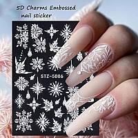 5D White Snowflake Embossed Nail Art Sticker Christmas New Year Snowflake Nail Art Supplies Snowflakes Charms French Design X