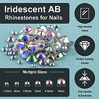 156Mm Round Ab Nail Rhinestones Crystals For Nail Art Manicure And Ab Pixie Caviar Beads Sugar Tiny Dust Glass Iridescent Lon