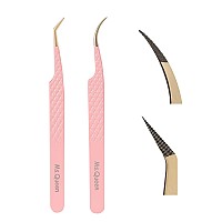 Msqueen Volume Lash Tweezers Set2Pcs Fiber Tip 45 Degree Volume And Curved Isolation Eyelash Extension Tweezers