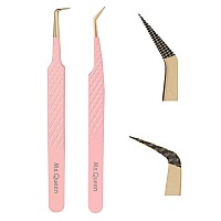 Msqueen Eyelash Tweezers Setprofessional 2Pcs Fiber Tip 45 90 Degree Mega Volume Lash Extension Tweezers