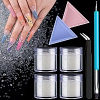 4 Pots Of Micro Pixie Caviar Beads Nail Rhinestones Crystals For Nail Art Set 3 Clear Round Iridescent Long Lasting Shine Rhin