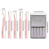 Msqueen Eyelash Extension Tweezers Professional Fiber Tip Lash Tweezers Set Of 5Curved 45 90 Degree Volume Isolation Tweezers