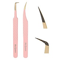 Msqueen Lash Tweezers For Eyelash Extensionsprecision 2Pcs Fiber Tip Grip 90 Degree Volume And Dolphin Isolation Lashing Tweez