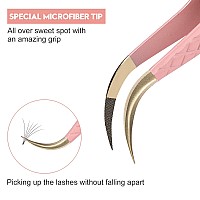 Msqueen Eyelash Extension Tweezers Fiber Tip Grip Curved Lash Tweezers For Volume Lashes Extensions